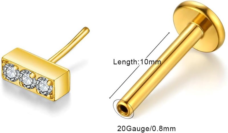 KaseStyle G23 Titanium Threadless Push-in Labret Lip Monroe Tragus Earrings Clear CZ Push Back Stud Helix Piercing Jewerly for Men Women - Image 2